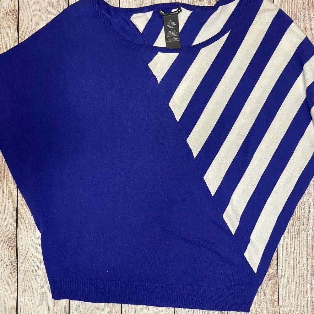 Chelsea and Theodore blue half stripped half solid shirt size XL